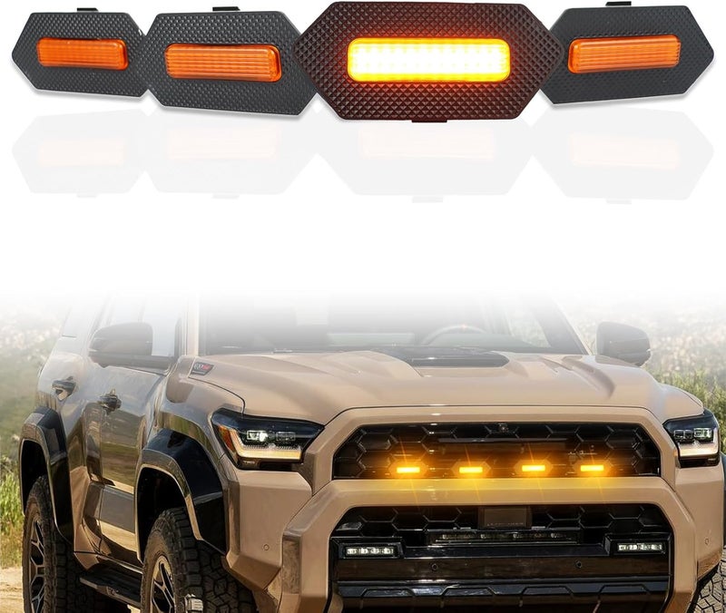 ZDEERAOTO 4pc Smoked Housing Amber LED Front Centra Grille Lights DRL Feature Kit for Toyota 4runner 2025 TRD & TRD PRO & Trailhunter,OEM Grill Led Grill Light for 4Runner Accessories (Yellow) - Image 1